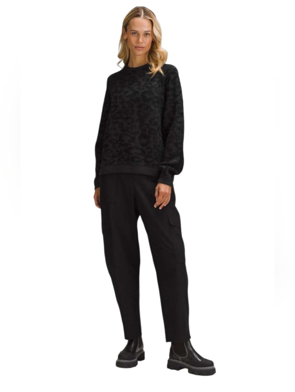 lululemon athletica Black Wool-Blend Jacquard Crew Sweater